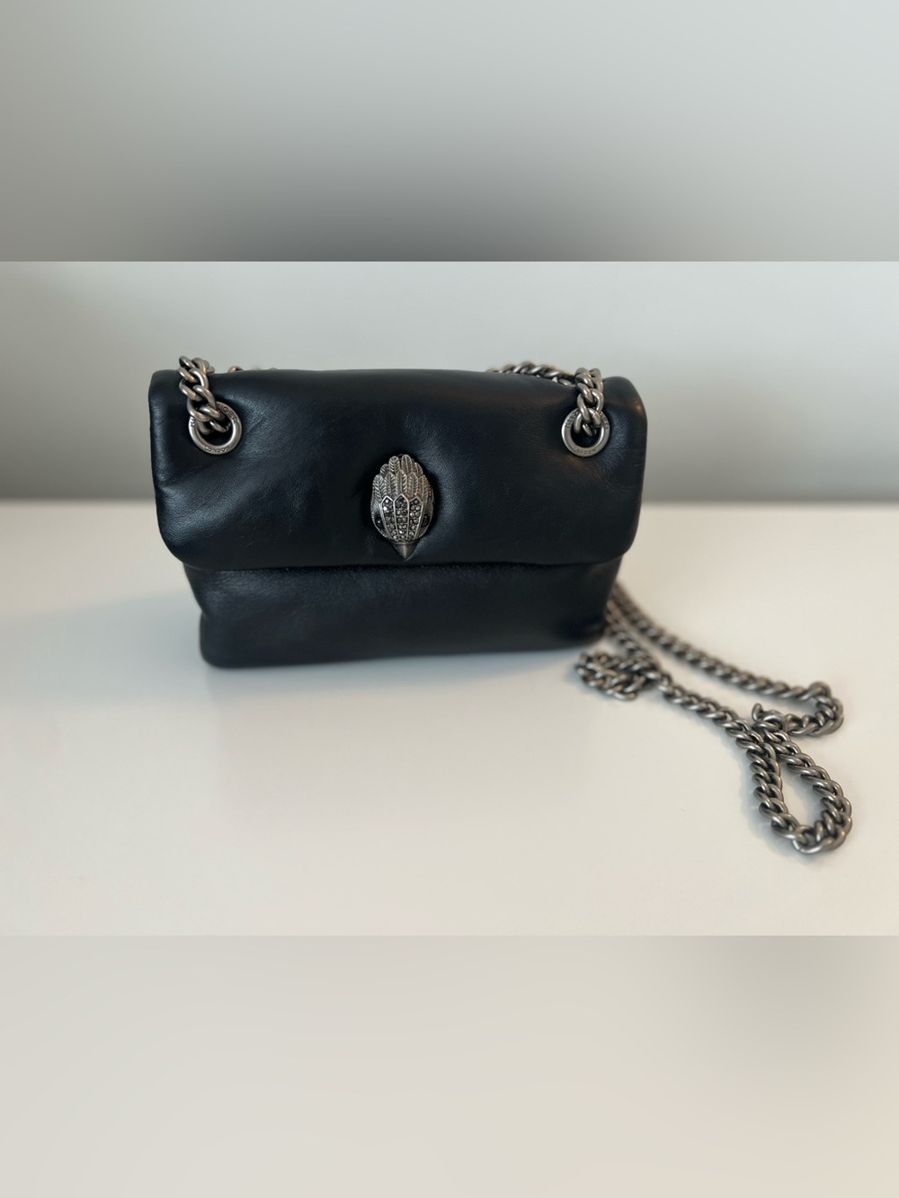 Kurt Geiger Black Leather Crossbody with Silver Chain and Clasp